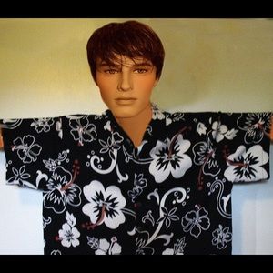 VINTAGE 1960s Black & White Hibiscus Hawaiian